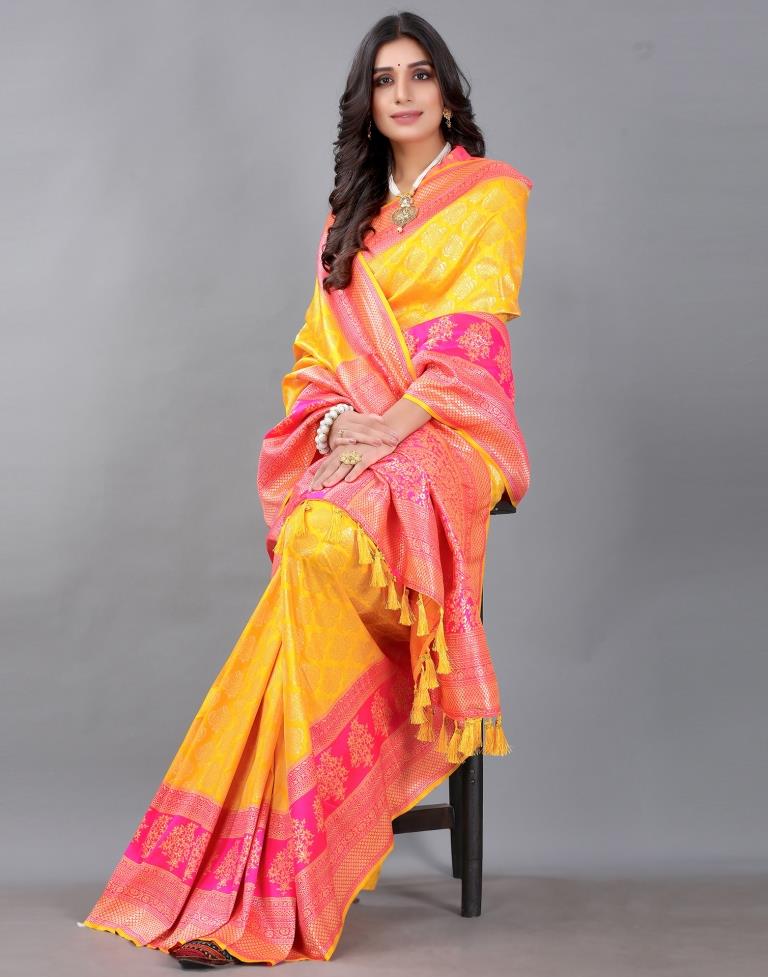 Turmeric Yellow And Golden Silk Saree | Sudathi