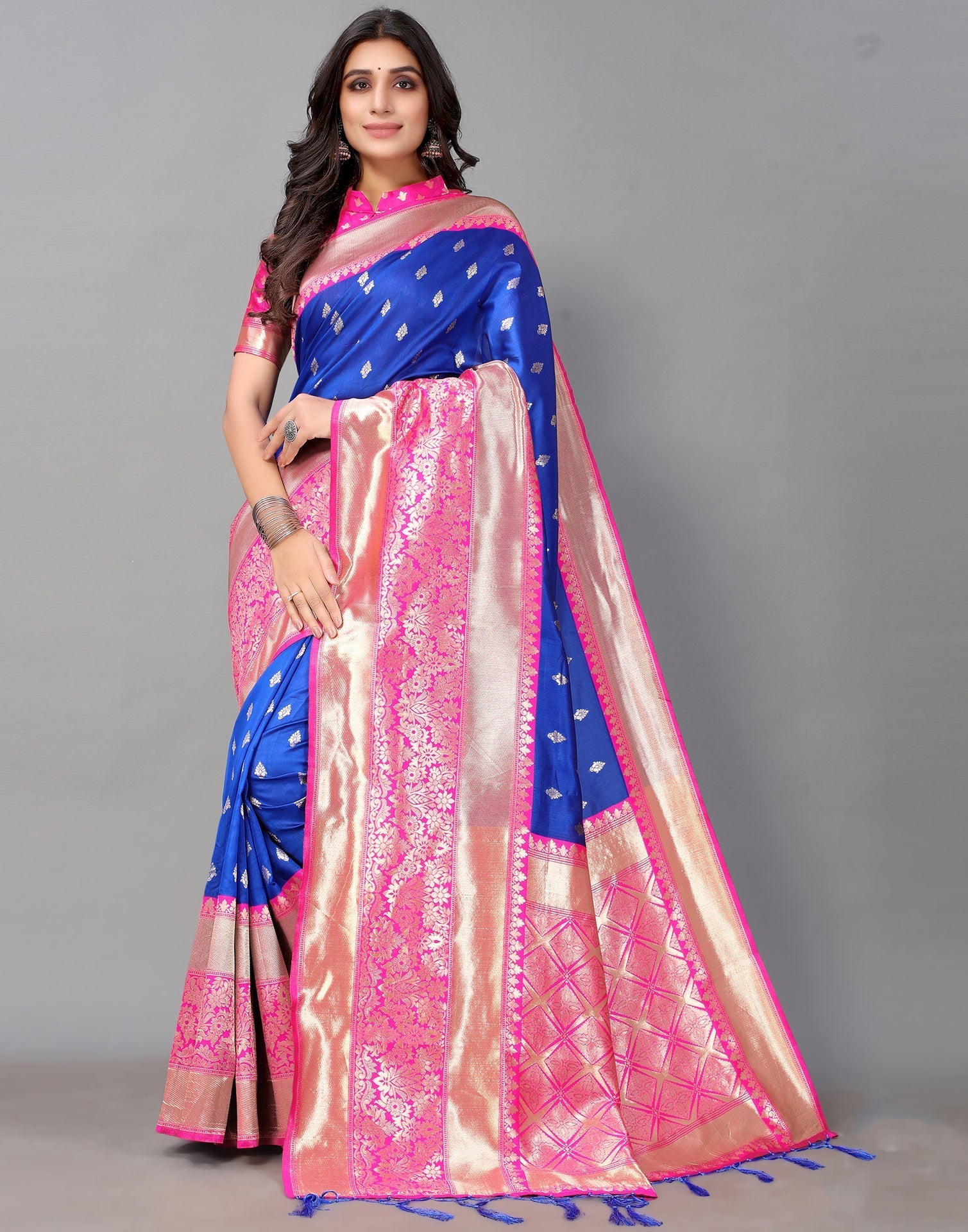 Royal Blue And Golden Silk Saree | Sudathi