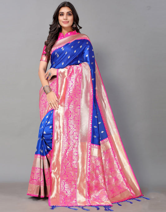 Royal Blue And Golden Silk Saree | Sudathi