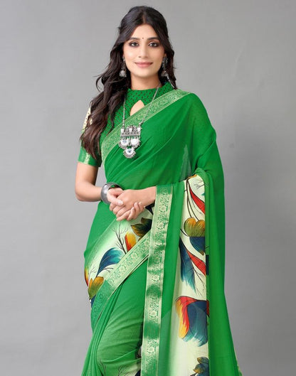 Green Printed Chiffon Saree