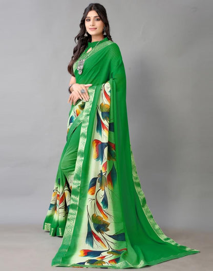 Green Printed Chiffon Saree