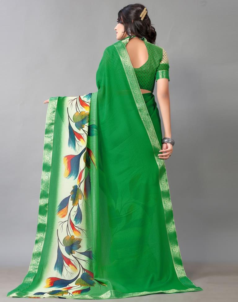 Green Printed Chiffon Saree