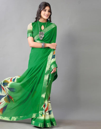 Green Printed Chiffon Saree