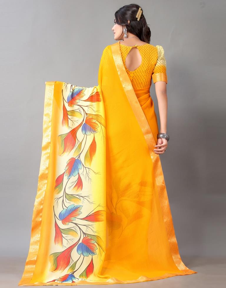 Yellow Printed Chiffon Saree