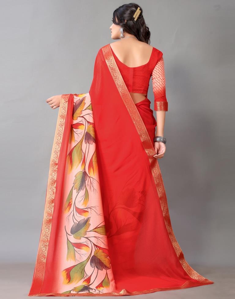 Red Printed Chiffon Saree