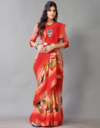Red Printed Chiffon Saree