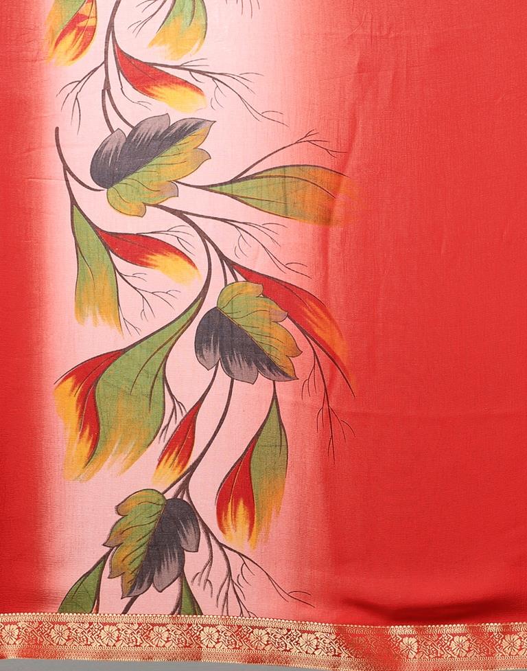 Red Printed Chiffon Saree
