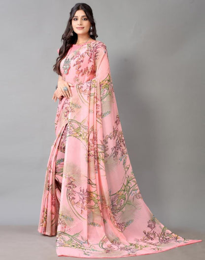 Rose Pink Printed Chiffon Saree