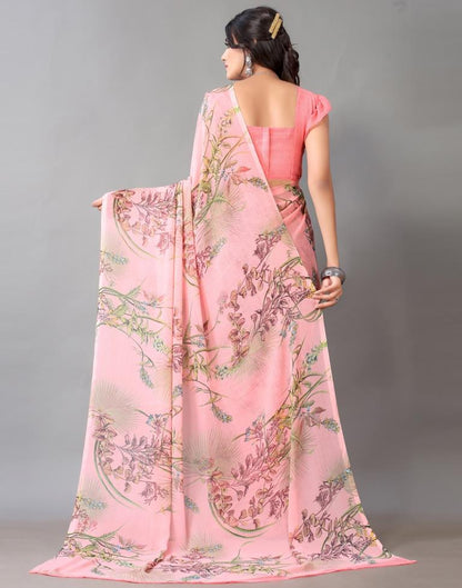 Rose Pink Printed Chiffon Saree