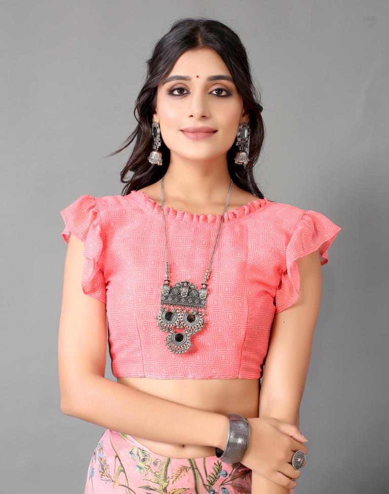 Rose Pink Printed Chiffon Saree