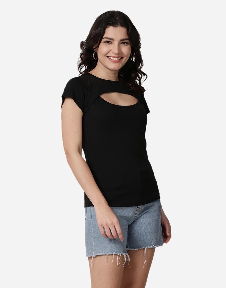 Black Colored Lycra Knitted Top | Sudathi