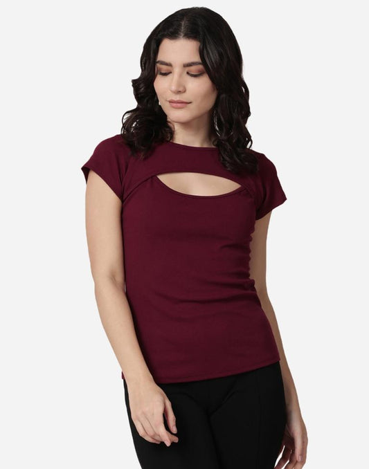 Maroon Colored Lycra Knitted Top | Sudathi