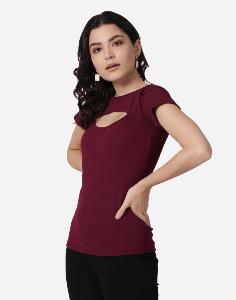 Maroon Colored Lycra Knitted Top | Sudathi