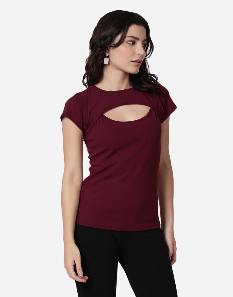 Maroon Colored Lycra Knitted Top | Sudathi