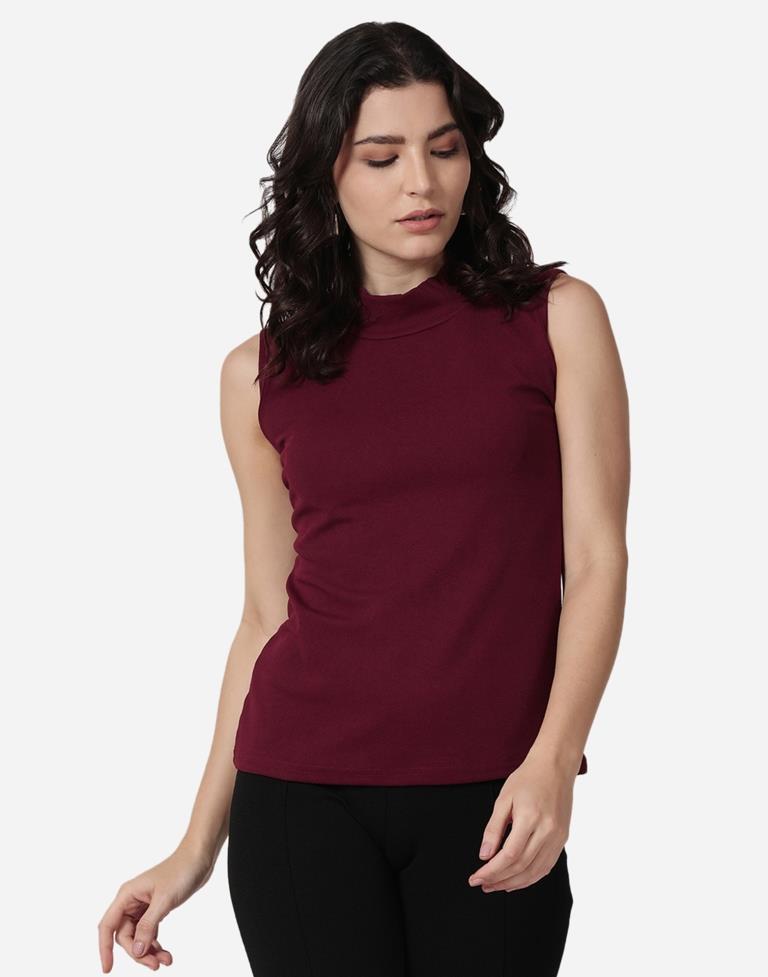 Maroon Colored Lycra Knitted Top | Sudathi