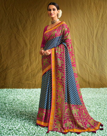 Navy Blue And Multicolored Silk Saree | Sudathi