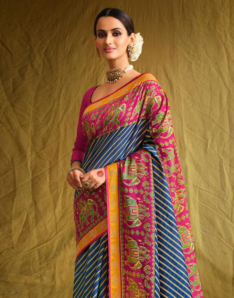 Navy Blue And Multicolored Silk Saree | Sudathi