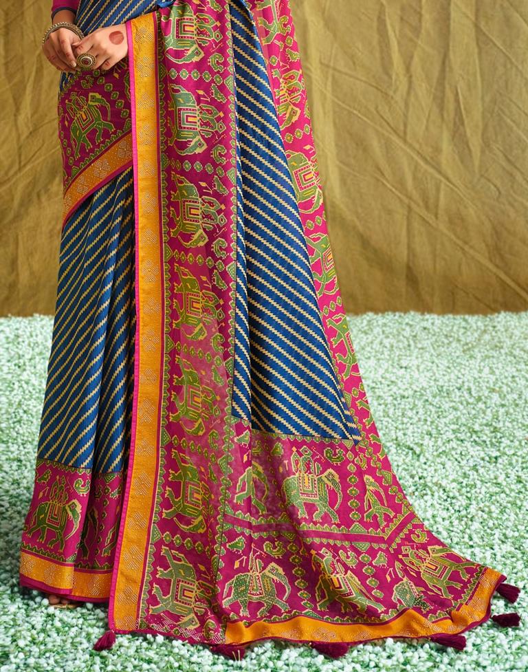 Navy Blue And Multicolored Silk Saree | Sudathi