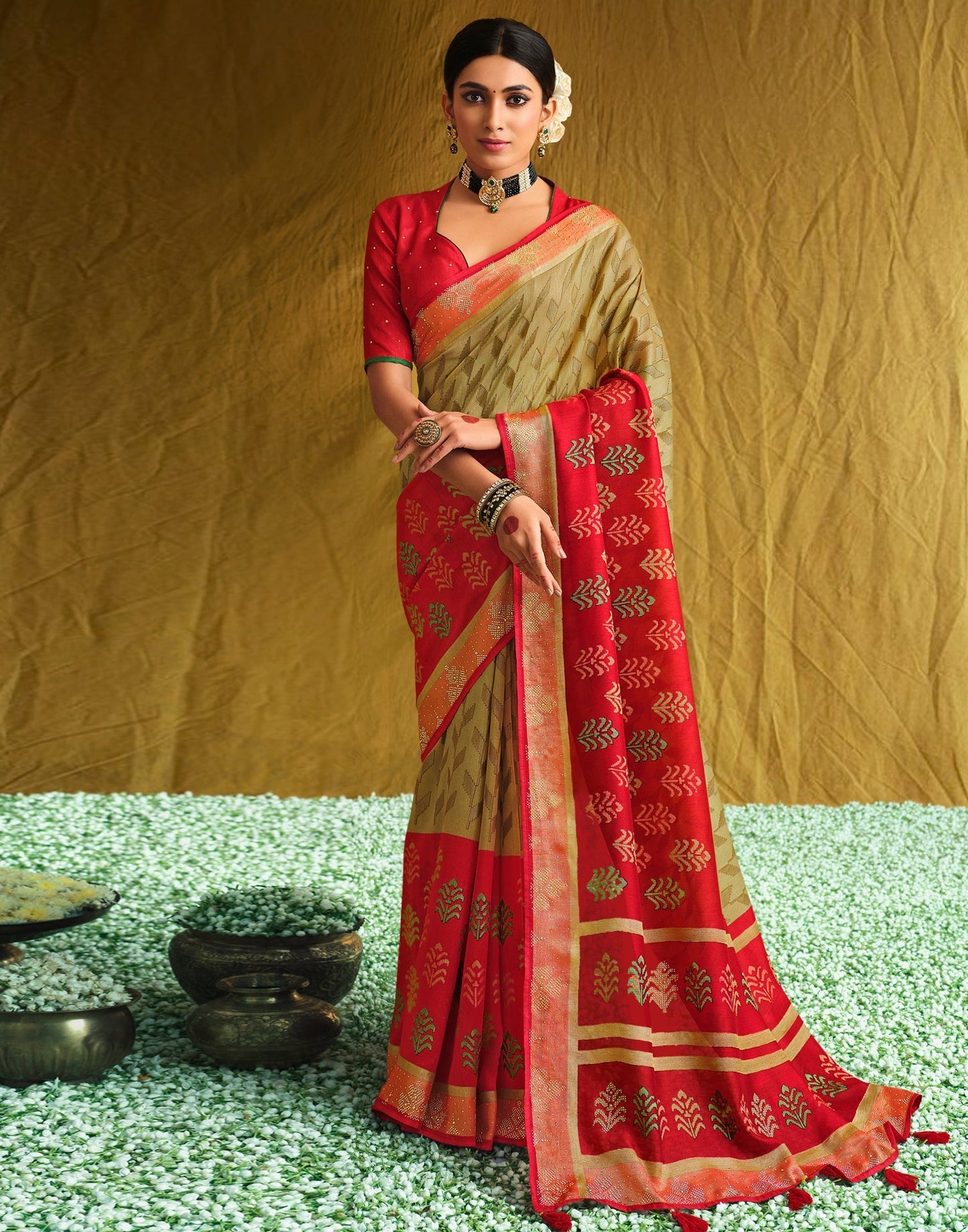 Red And Beige Silk Saree | Sudathi