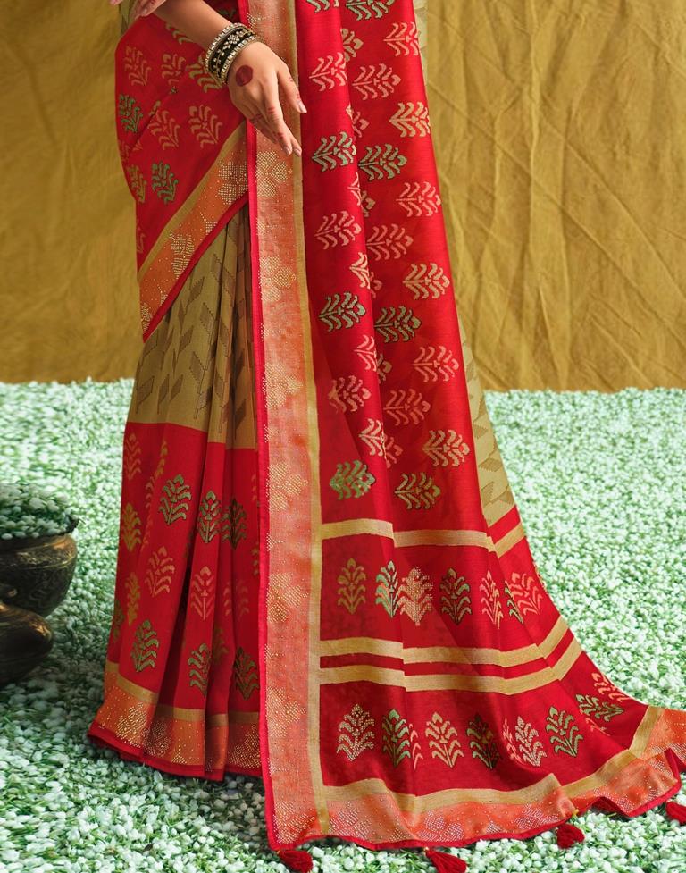 Red And Beige Silk Saree | Sudathi