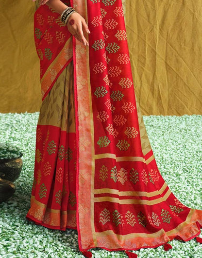 Red And Beige Silk Saree | Sudathi
