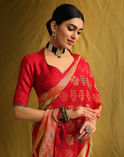 Red And Beige Silk Saree | Sudathi