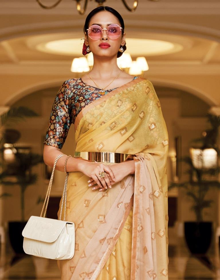 Light Brown And Golden Chiffon Saree | Sudathi