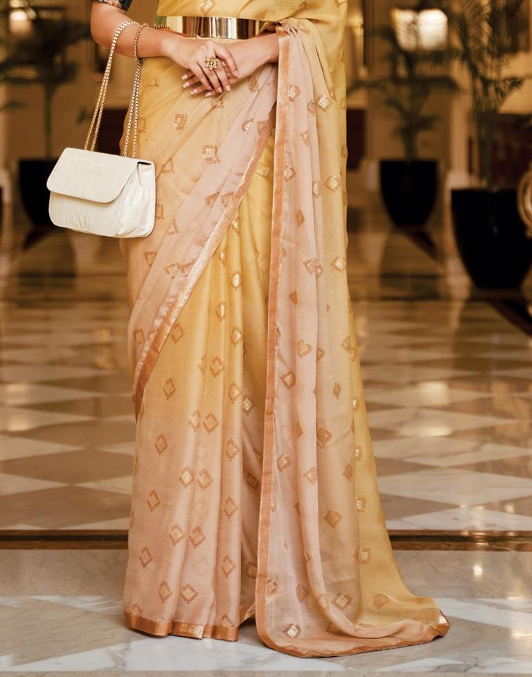 Light Brown And Golden Chiffon Saree | Sudathi