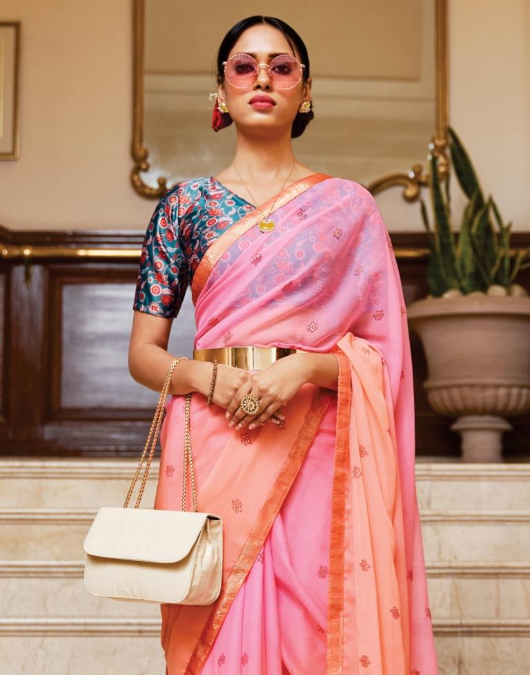 Peach And Pink Chiffon Saree | Sudathi