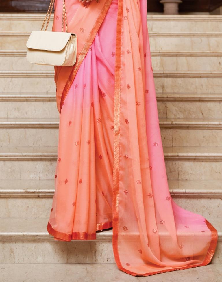 Peach And Pink Chiffon Saree | Sudathi