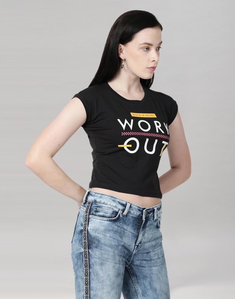 Black Coloured Cotton Blend Printed Top | Sudathi