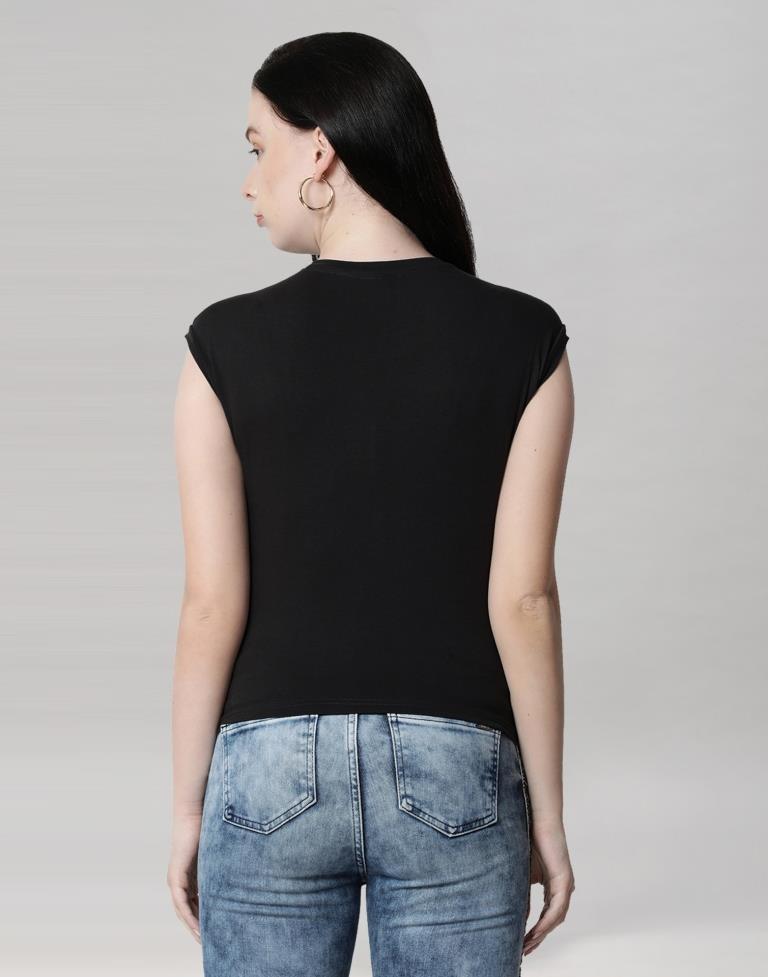 Black Coloured Cotton Blend Printed Top | Sudathi