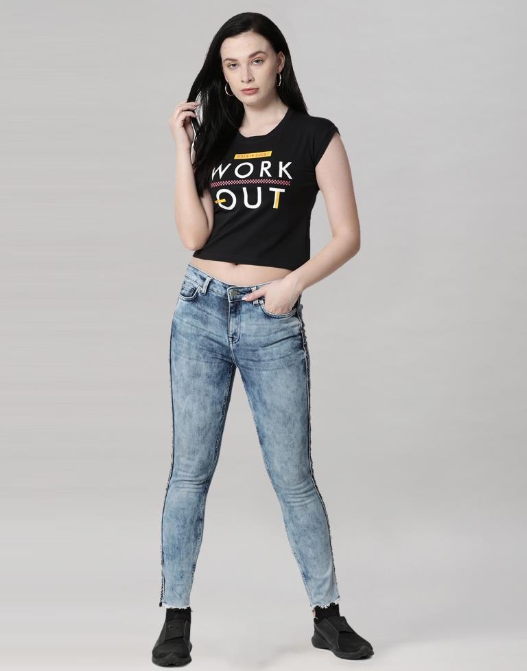 Black Coloured Cotton Blend Printed Top | Sudathi