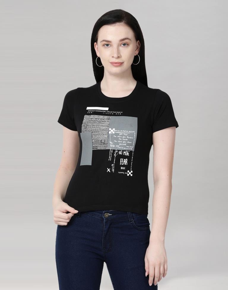 Black Coloured Cotton Blend Printed Top | Sudathi