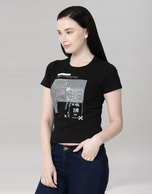 Black Coloured Cotton Blend Printed Top | Sudathi