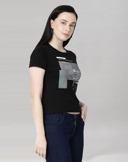 Black Coloured Cotton Blend Printed Top | Sudathi