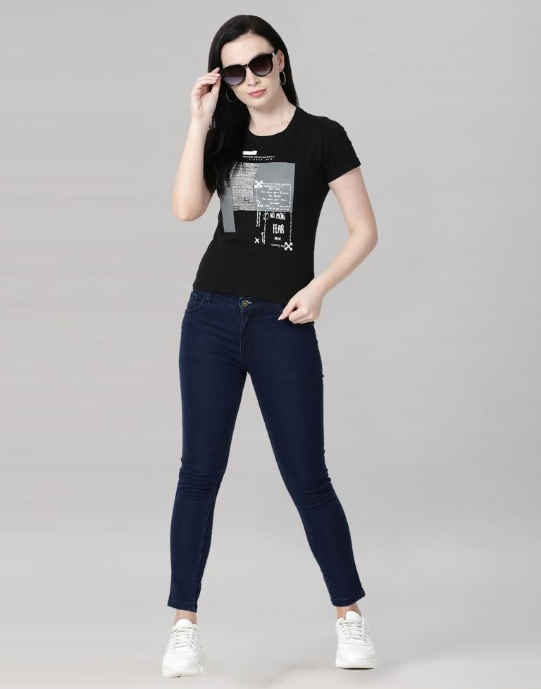 Black Coloured Cotton Blend Printed Top | Sudathi