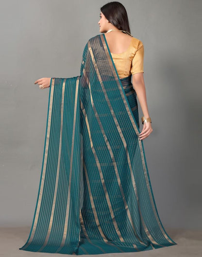 Teal Blue Self Woven Chiffon Saree