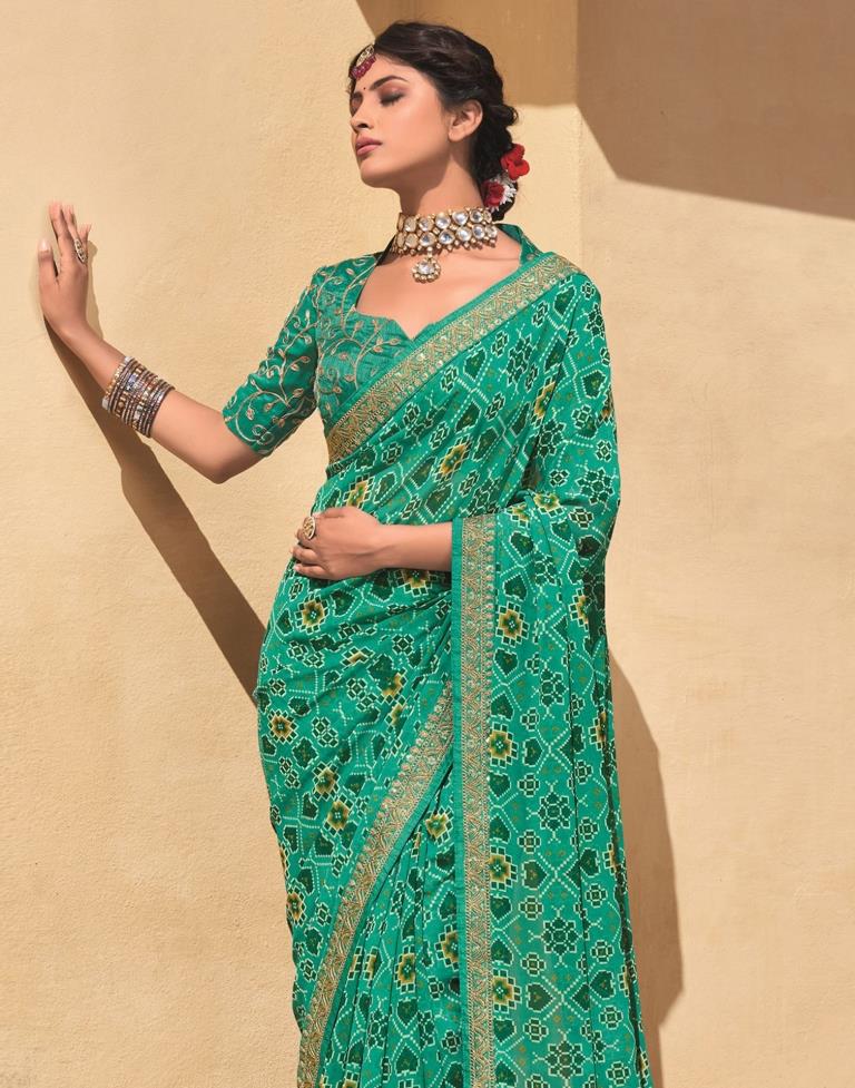 Light Aqua Green And Multicolored Patola Saree | Sudathi
