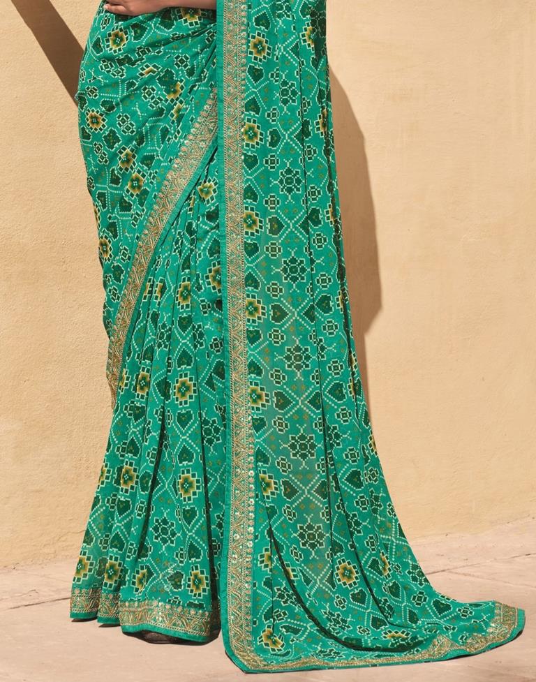 Light Aqua Green And Multicolored Patola Saree | Sudathi