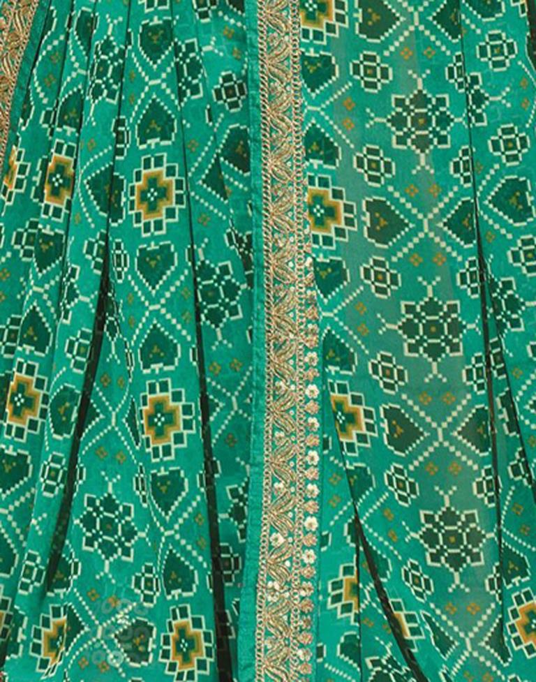 Light Aqua Green And Multicolored Patola Saree | Sudathi