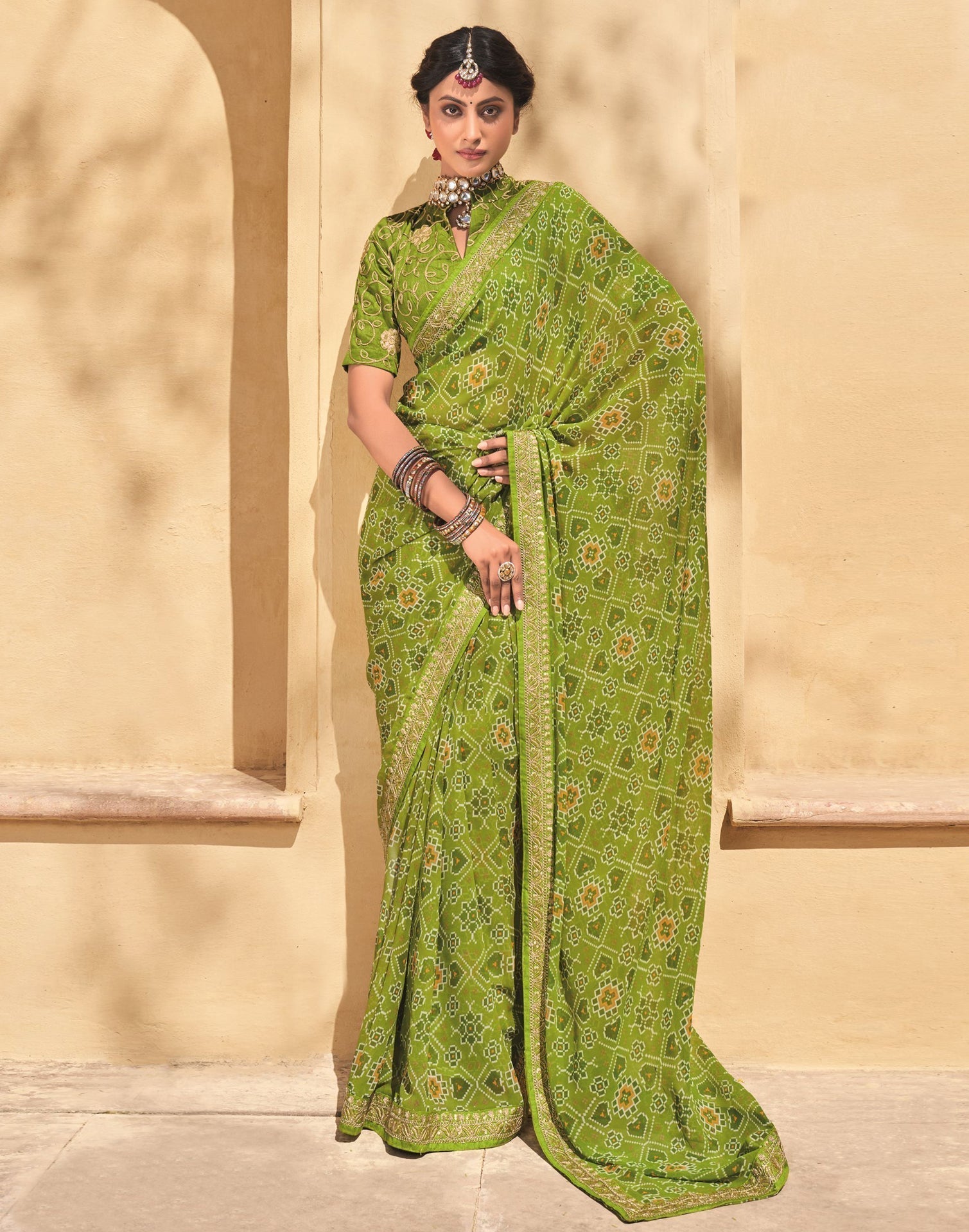 Parrot Green And Multicolored Patola Saree | Sudathi