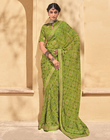 Parrot Green And Multicolored Patola Saree | Sudathi
