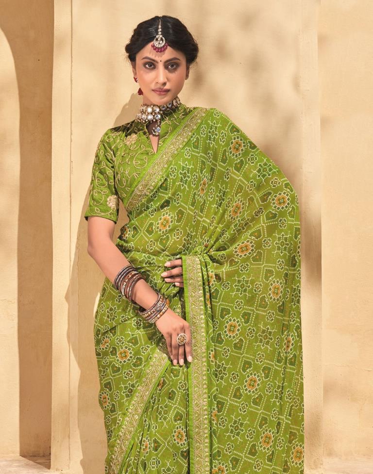 Parrot Green And Multicolored Patola Saree | Sudathi