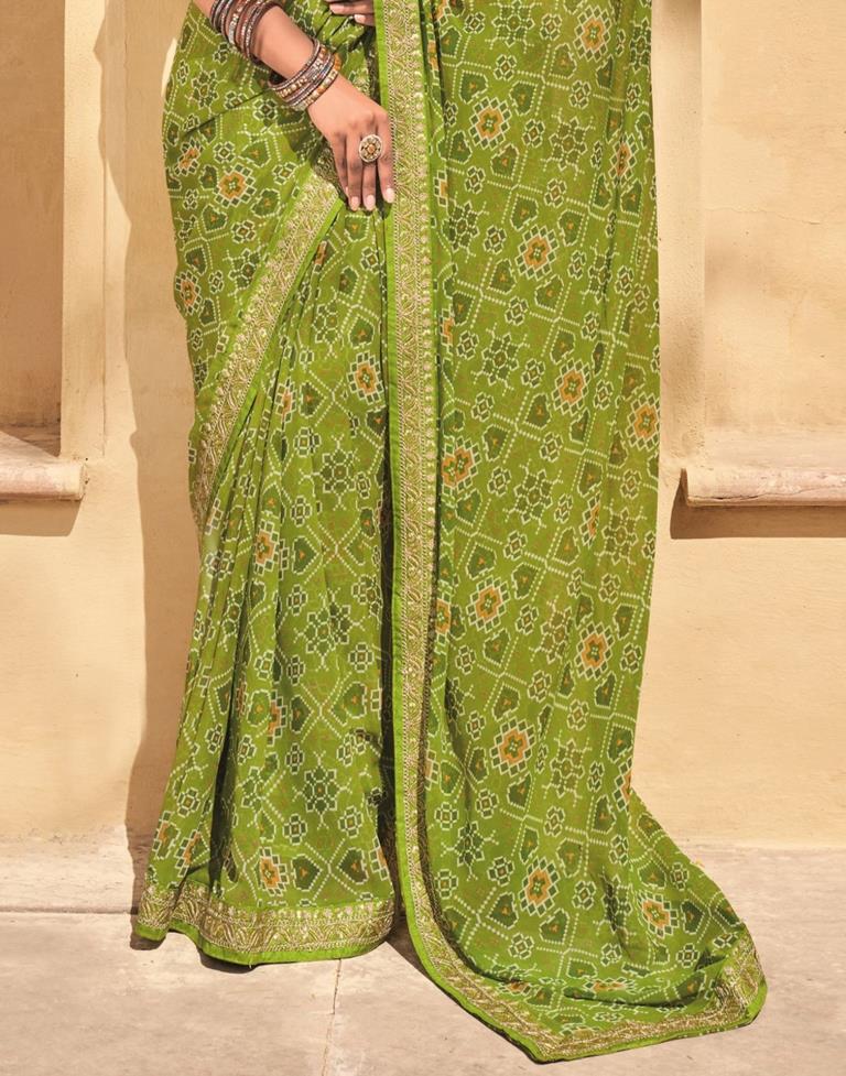 Parrot Green And Multicolored Patola Saree | Sudathi