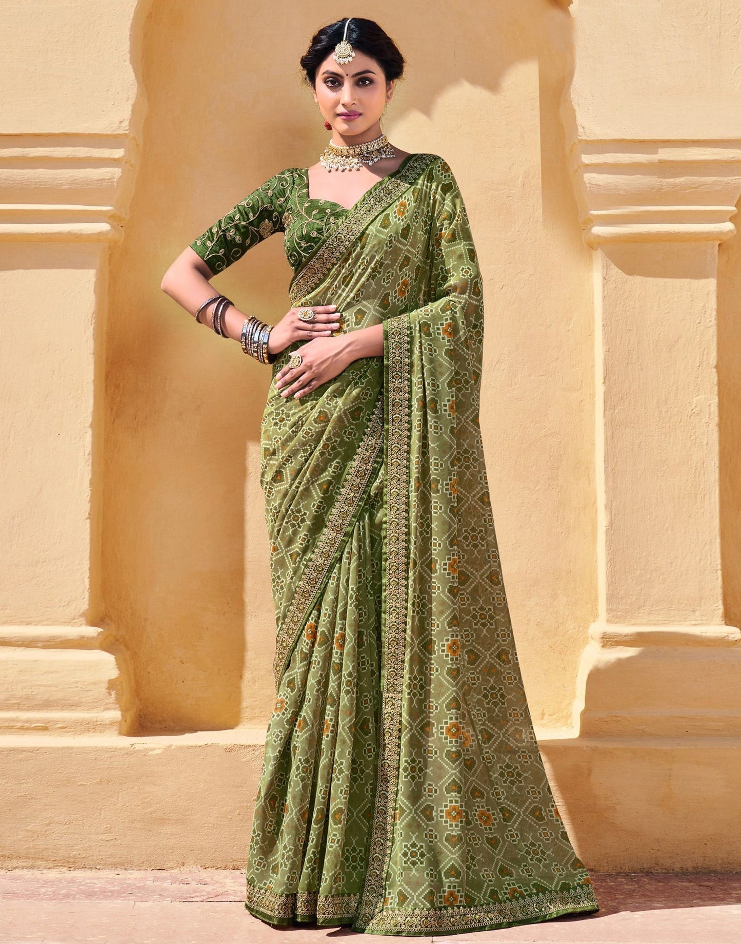 Olive Green And Multicolored Patola Saree | Sudathi