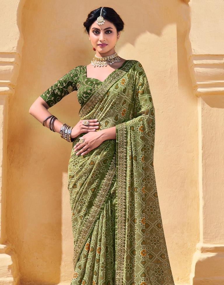 Olive Green And Multicolored Patola Saree | Sudathi