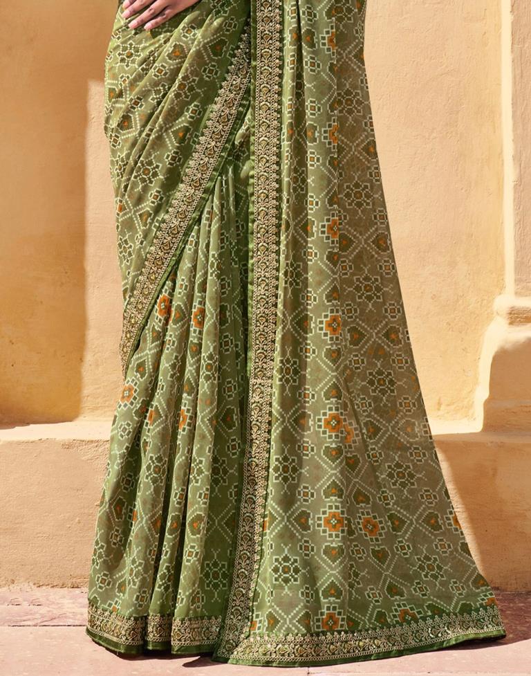 Olive Green And Multicolored Patola Saree | Sudathi