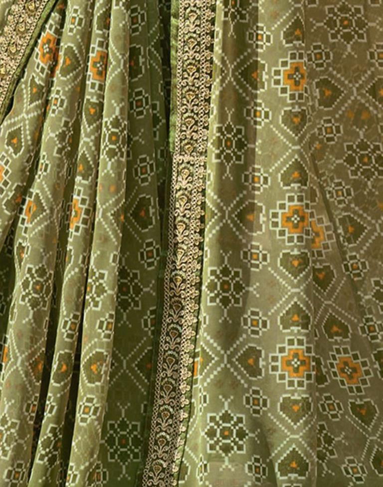 Olive Green And Multicolored Patola Saree | Sudathi