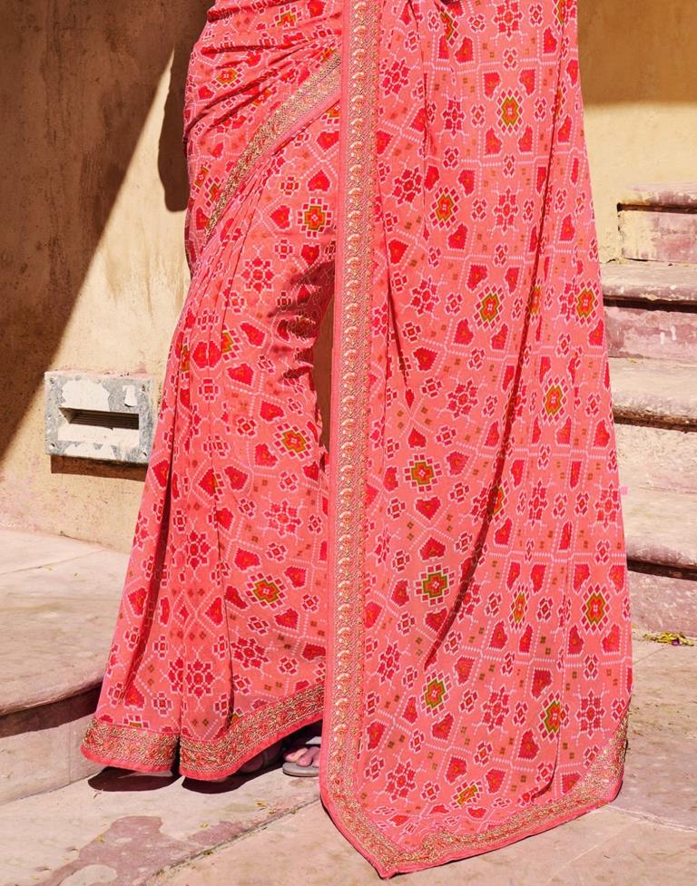 Watermelon Pink And Multicolored Patola Saree | Sudathi